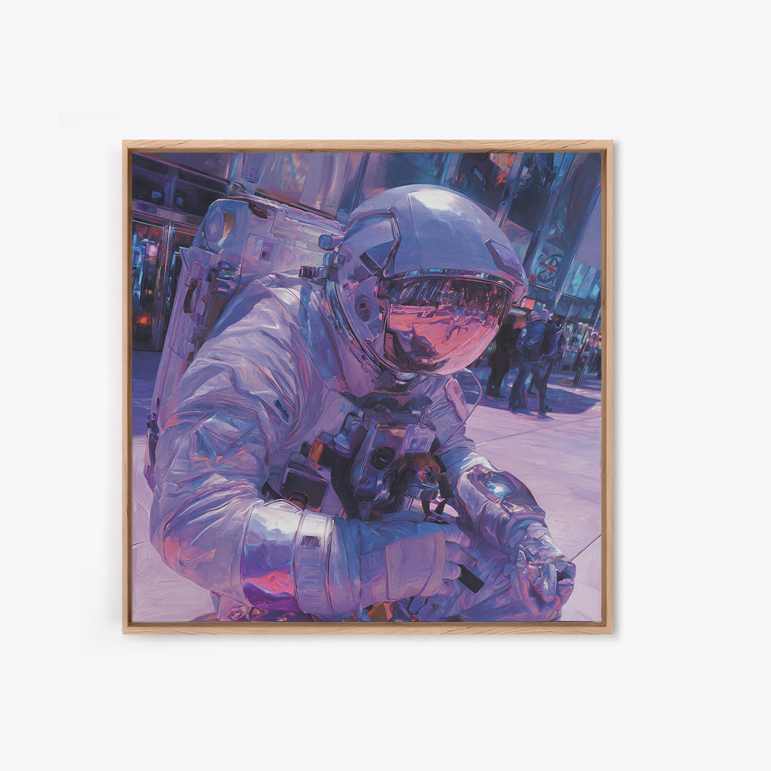 Astronaut Street Wanderer Canvas Print, Cyberpunk Art, Movie Posters, Living Room Decor, Fine Art, Neon, Cyberpunk Jacket, CYB-1x1-23