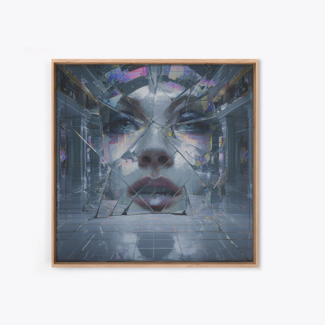 Ai Mask Portrait Framed Canvas Print, Cyberpunk Art, Wall Decor, Living Room Decor, Fine Art, Neon, Japanese Art, Modern Art, CYB-1x1-48