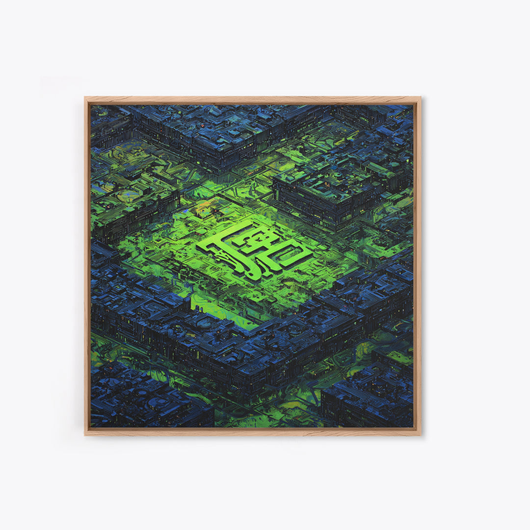 Glowing Kanji Shapes Canvas Print, Cyberpunk Art, Luxury Decor, Living Room Decor, Abstract Art, Neon, Printable Wall Art, CYB-1x1-69