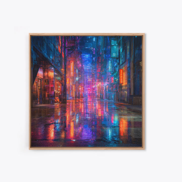 Rain Soaked Alley Framed Canvas Print, Cyberpunk Art, Cyberpunk 2077, Living Room Decor, Fine Art, Neon, Cyberpunk Decor, CYB-1x1-8