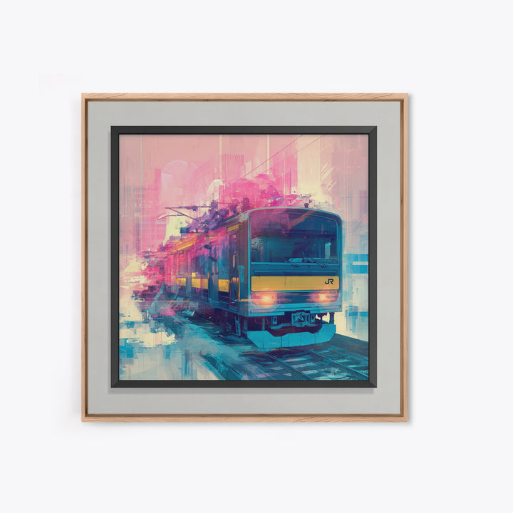 City Train Rushing Through Pink Electric Haze Canvas Print, Cyberpunk Art, Minimalist Decor, Living Room Decor, Fine Art, Neon, CYB-1x1-85