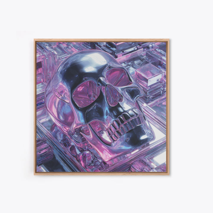 Cyberpunk Skull with Chrome and Violet Light Canvas Print, Cyberpunk Art, Cyberpunk Tarot, Living Room Decor, Fine Art, Neon, CYB-1x1-92