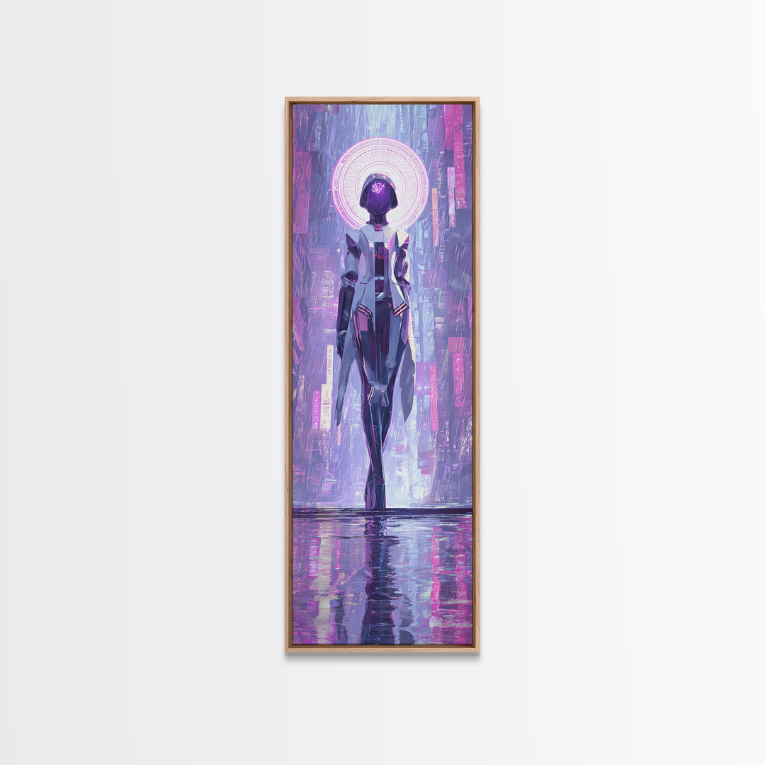 Masked Hacker Figure Canvas Print, Cyberpunk Art, Neutral Decor, Living Room Decor, Fine Art, Neon, Home Decor, Poster, CYB-1x3-18
