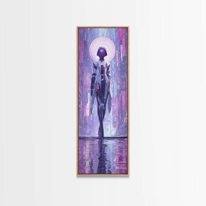 Masked Hacker Figure Canvas Print, Cyberpunk Art, Neutral Decor, Living Room Decor, Fine Art, Neon, Home Decor, Poster, CYB-1x3-18