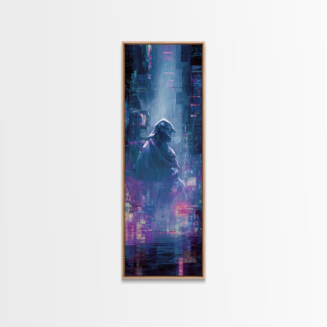 Neon Samurai Portrait Canvas Print, Cyberpunk Art, Minimalist Decor, Living Room Decor, Fine Art, Neon, Movie Posters, CYB-1x3-37