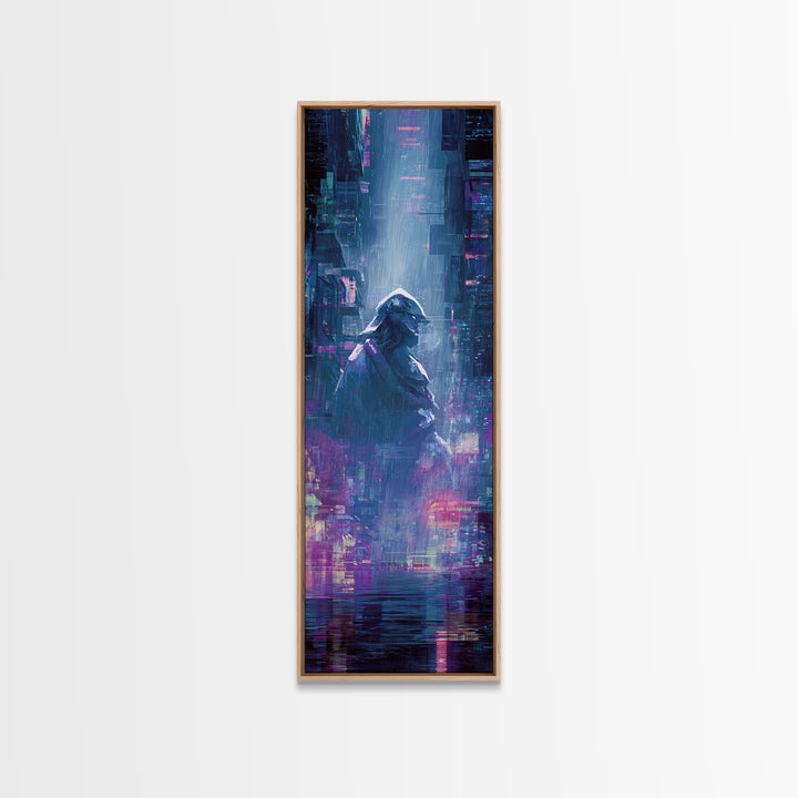 Neon Samurai Portrait Canvas Print, Cyberpunk Art, Minimalist Decor, Living Room Decor, Fine Art, Neon, Movie Posters, CYB-1x3-37