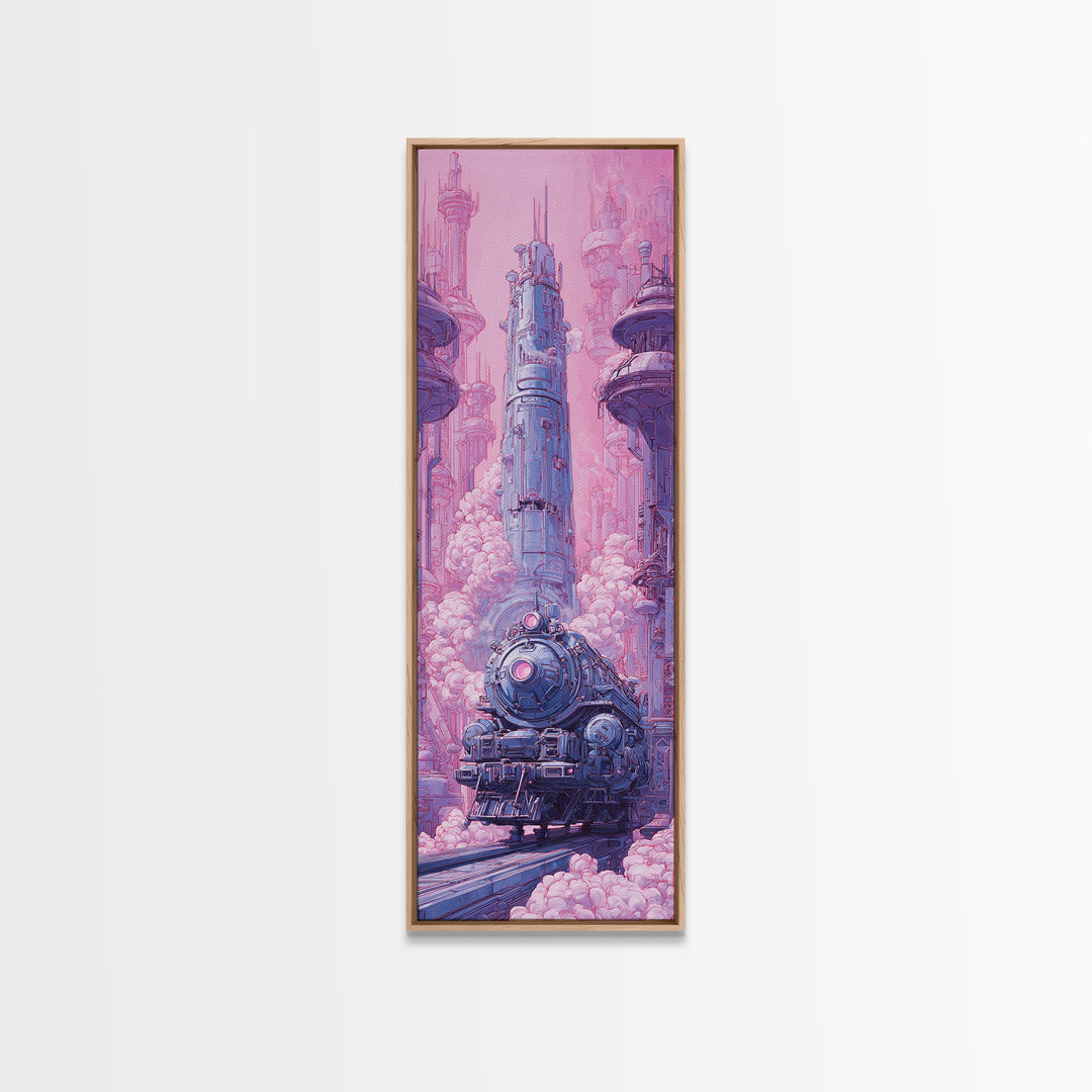 City Train Rushing Through Pink Electric Haze Canvas Print, Cyberpunk Art, Modern Decor, Living Room Decor, Fine Art, Neon, CYB-1x3-49