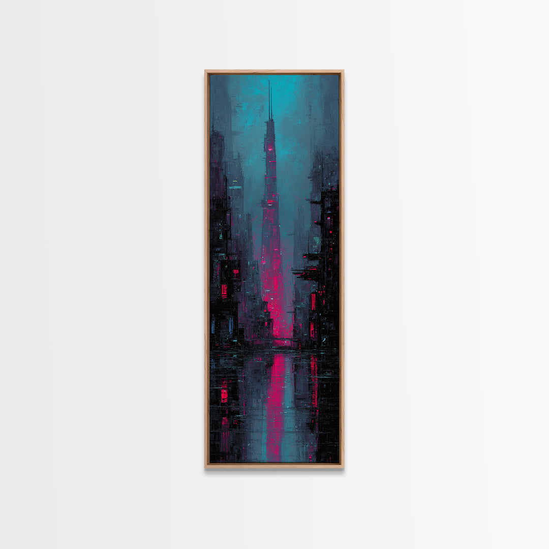 Neon Samurai Portrait Canvas Print, Cyberpunk Art, Gothic Decor, Living Room Decor, Oil Painting, Neon, Digital Art Print, CYB-1x3-85