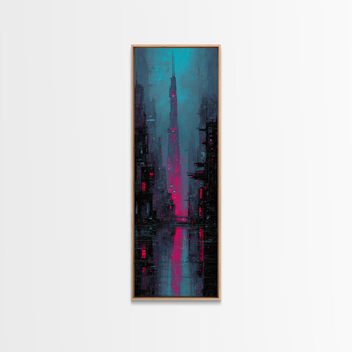 Neon Samurai Portrait Canvas Print, Cyberpunk Art, Gothic Decor, Living Room Decor, Oil Painting, Neon, Digital Art Print, CYB-1x3-85