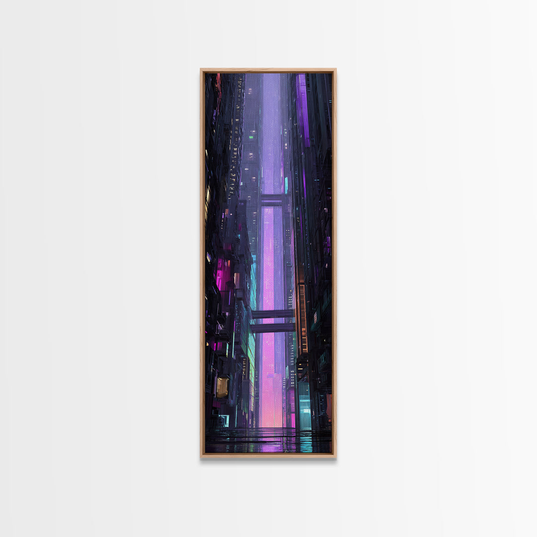 Retro Arcade Dystopia Canvas Print, Cyberpunk Art, Room Decor, Living Room Decor, Neon 394, Cyberpunk, Digital Wall Art, CYB-1x3-94