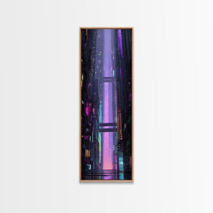Retro Arcade Dystopia Canvas Print, Cyberpunk Art, Room Decor, Living Room Decor, Neon 394, Cyberpunk, Digital Wall Art, CYB-1x3-94