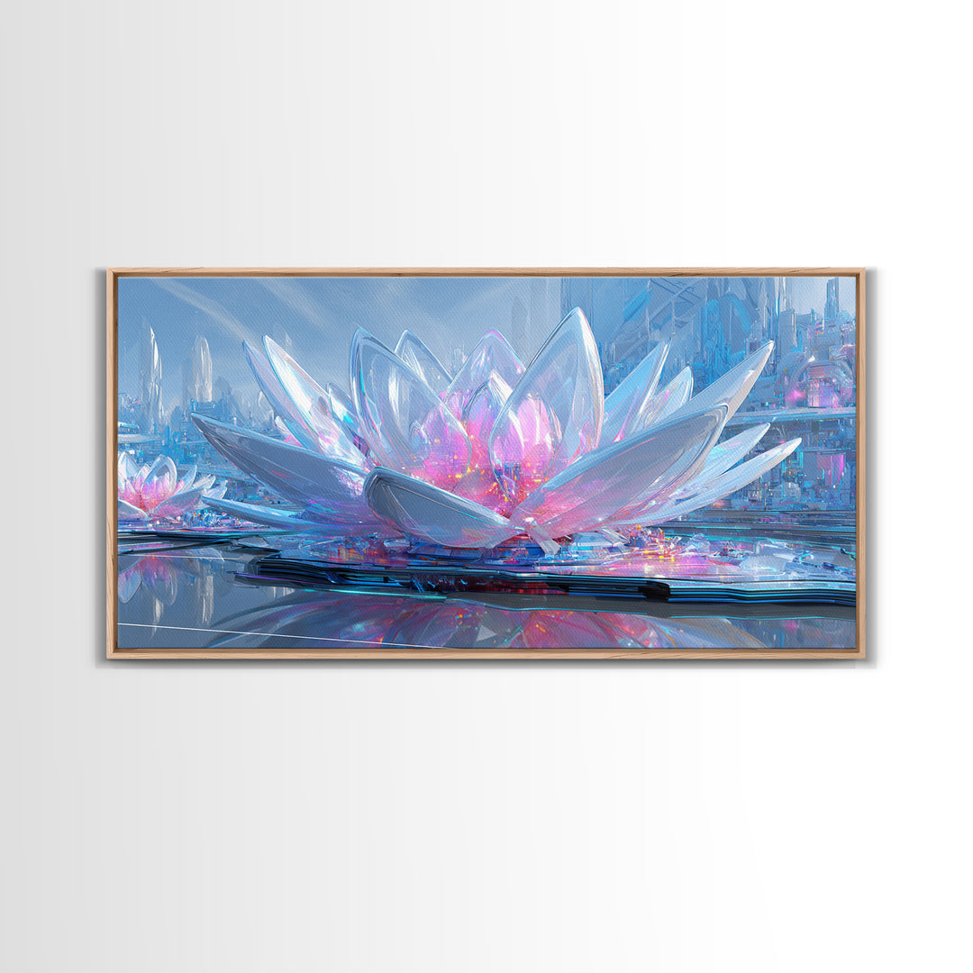 Electric Lotus Flower Canvas Print, Cyberpunk Art, Movie Posters, Living Room Decor, Fine Art, Neon, Cyberpunk Jacket, CYB-2x1-61