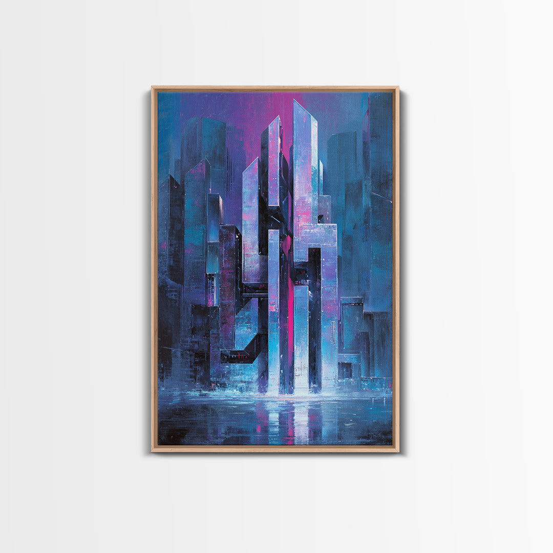 Glowing Kanji Shapes Canvas Print, Cyberpunk Art, Digital Wall Art, Living Room Decor, Abstract Art, Neon, Man Cave Decor, CYB-2x3-5
