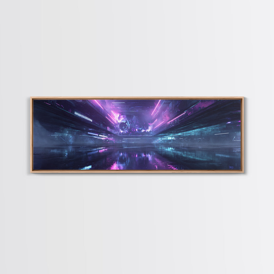 Cyberpunk Skull with Chrome and Violet Light Canvas Print, Cyberpunk Art, Gallery Decor, Living Room Decor, Fine Art, Neon, CYB-3x1-36