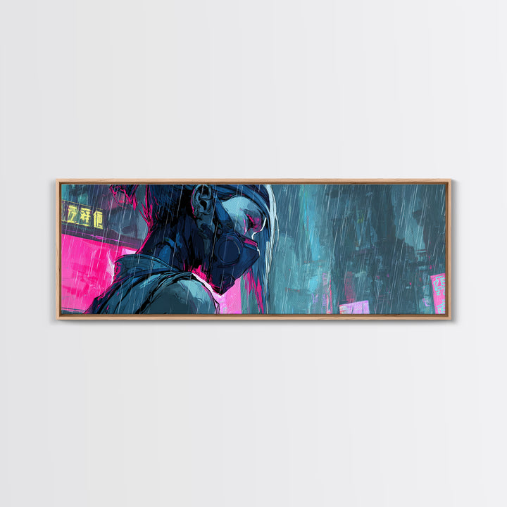 Neon Samurai Portrait Canvas Print, Cyberpunk Art, Modern Wall Decor, Living Room Decor, Fine Art, Neon, Contemporary Art, CYB-3x1-65