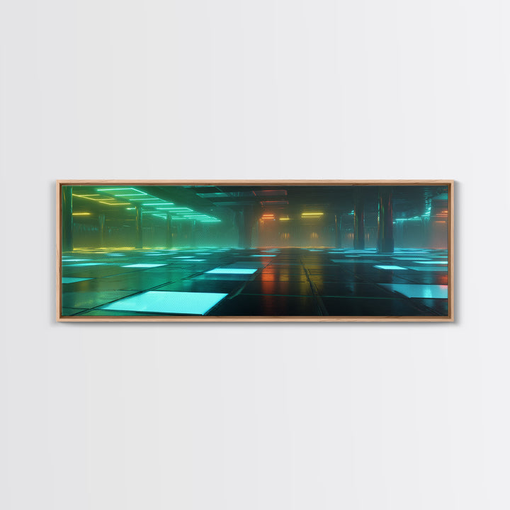 Retro Arcade Dystopia Canvas Print, Cyberpunk Art, Minimalist Poster, Living Room Decor, Fine Art, Neon, Textured Painting, CYB-3x1-98