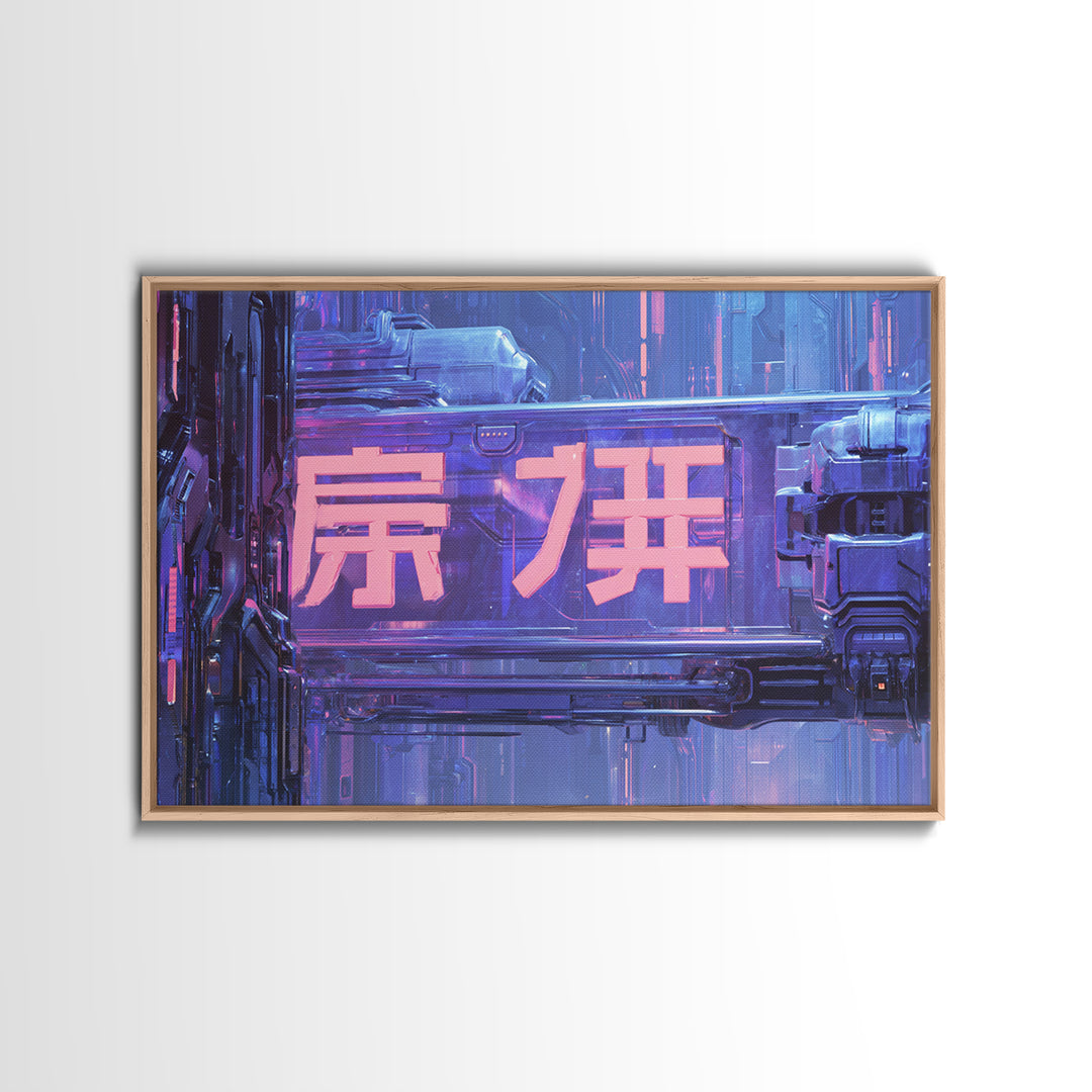 Glowing Kanji Shapes Canvas Print, Cyberpunk Art, Neutral Decor, Living Room Decor, Fine Art, Neon, Home Decor, Poster, CYB-3x2-49
