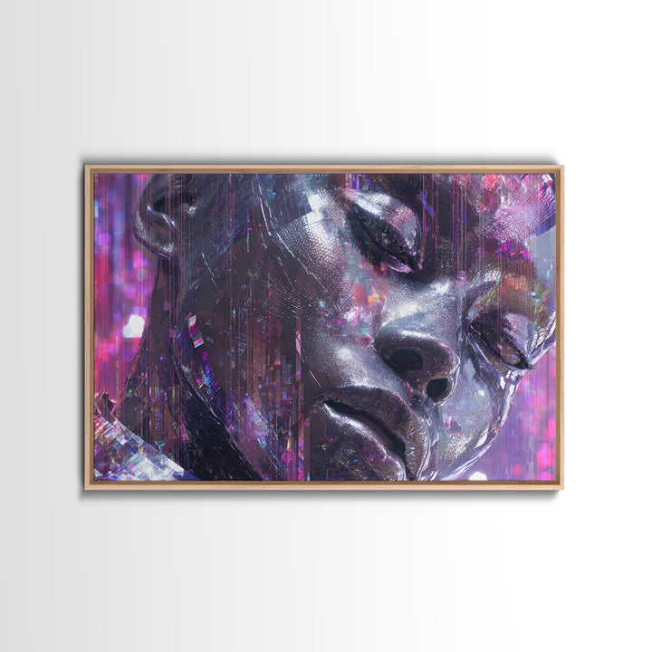 Ai Mask Portrait Canvas Print, Cyberpunk Art, Cyberpunk Helmet, Living Room Decor, Fine Art, Neon, Textured Painting, CYB-3x2-52