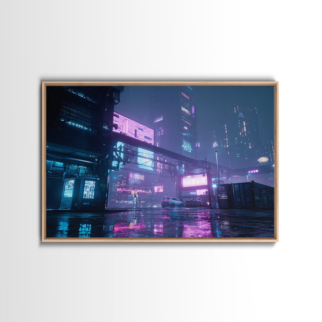 Retro Arcade Dystopia Canvas Print, Cyberpunk Art, Cool Wall Art, Living Room Decor, Neon, Gallery Decor, Neutral Decor, CYB-3x2-62