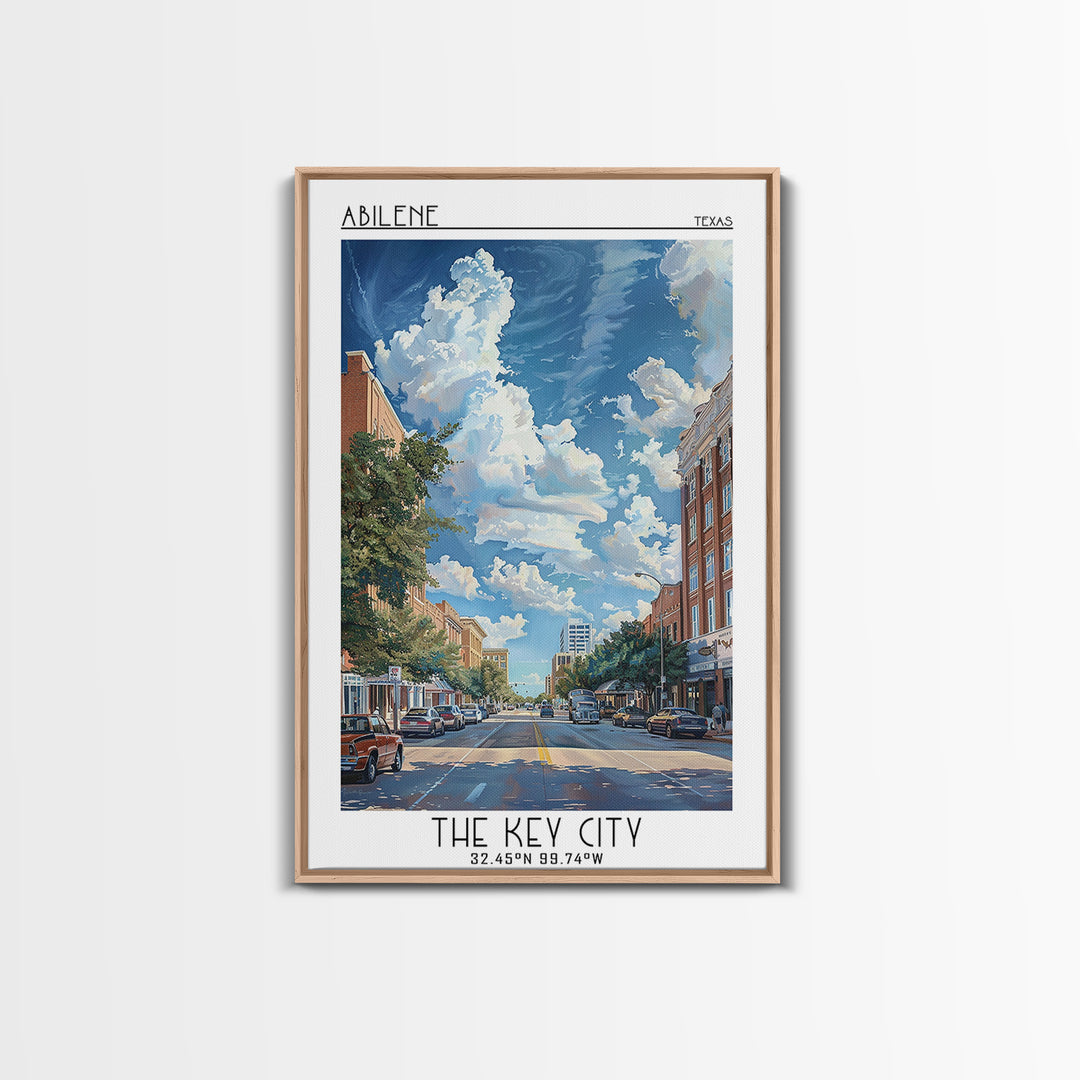 Abilene Travel Poster, Framed Canvas Print, Travel Wall Art, City Wall Art, City Travel Poster, Mid Century Wall Art, Travel Posters