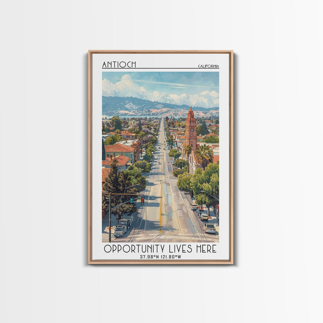 Antioch California Travel Poster, Framed Canvas Print, Travel Art Print, Modern Wall Decor, Landscape Art, City Art Print, Art Print