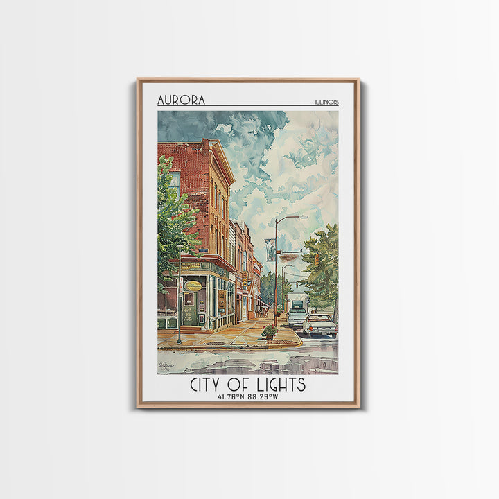 Aurora Illinois Travel Poster, Framed Canvas Print, City Art Print, Travel Wall Art, Travel Print, Minimalist Poster, Travel Posters
