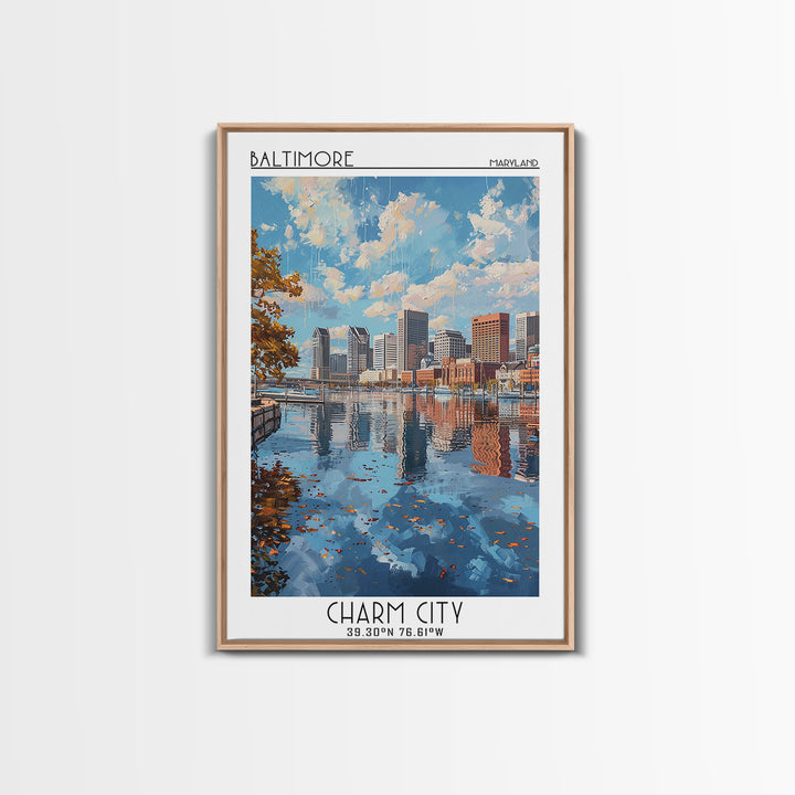 Baltimore Travel Poster, Framed Canvas Print, Travel Art Print, Modern Wall Decor, Retro Wall Art, Landscape Art, City Travel Poster
