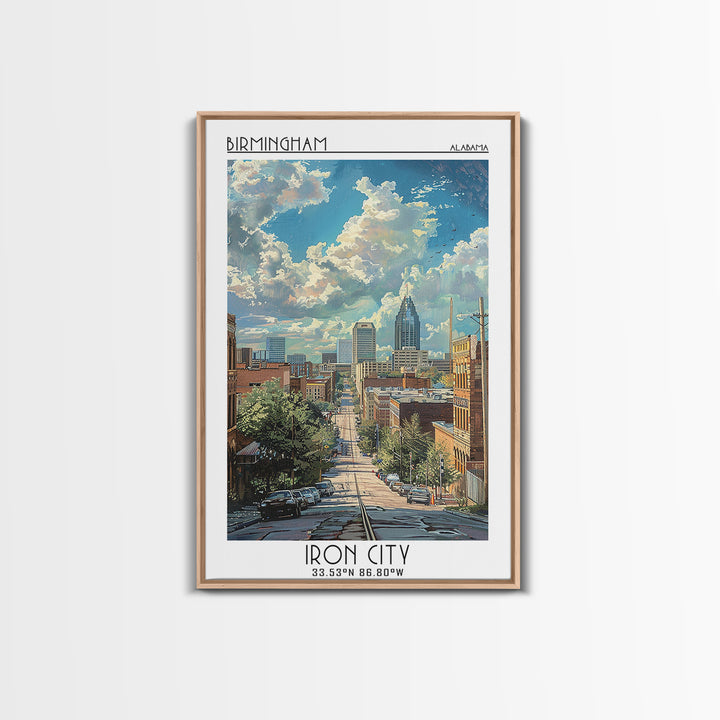 Birmingham Travel Poster, Framed Canvas Print, Retro Travel Poster, City Wall Art, Gallery Wall Set, Minimalist Poster, Travel Print
