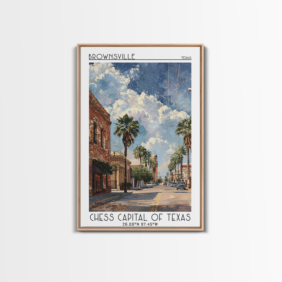 Brownsville Travel Poster, Canvas Print, Retro Travel Poster, City Wall Art, Modern Wall Decor, Retro Wall Art, Watercolor Cityscape