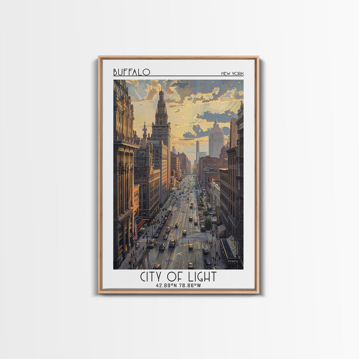 Buffalo Travel Poster, Framed Canvas Print, Travel Wall Decor, Minimalist Poster, Wanderlust Gift, Retro Travel Poster, Travel Print