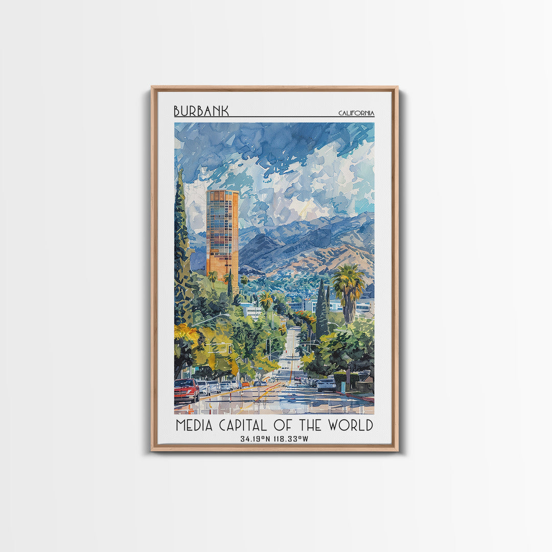 Burbank Travel Poster, Canvas Print, City Art Print, Travel Wall Art, Gallery Wall Set, Wall Art, Travel Print, Mid Century Wall Art