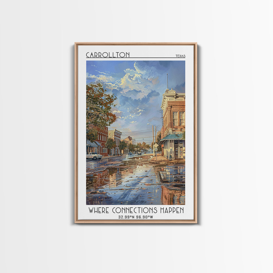 Carrollton Travel Poster, Framed Canvas Print, Travel Prints, Landscape Art, Vintage Travel Print, Travel Posters, City Illustration