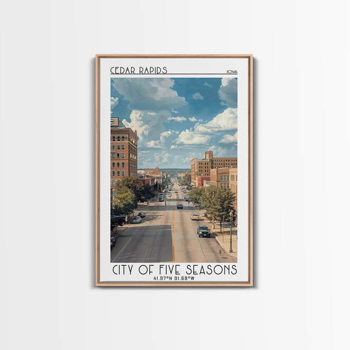 Cedar Rapids Iowa Travel Poster, Framed Canvas Print, Retro Travel Poster, City Wall Art, Retro Wall Art, Travel Decor, Poster Print