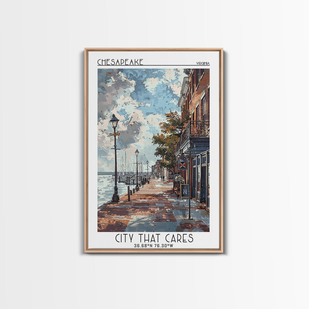 Chesapeake Virginia Travel Poster, Framed Canvas Print, City Travel Poster, Travel Wall Decor, Travel Wall Art, Mid Century Wall Art