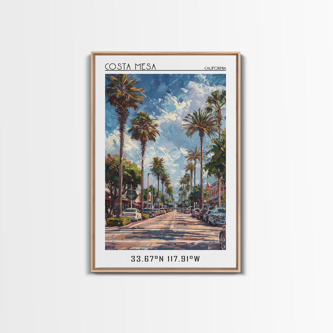 Costa Mesa Travel Poster, Framed Canvas Print, Travel Wall Art, City Wall Art, Home Office Decor, Retro Travel Poster, Landscape Art
