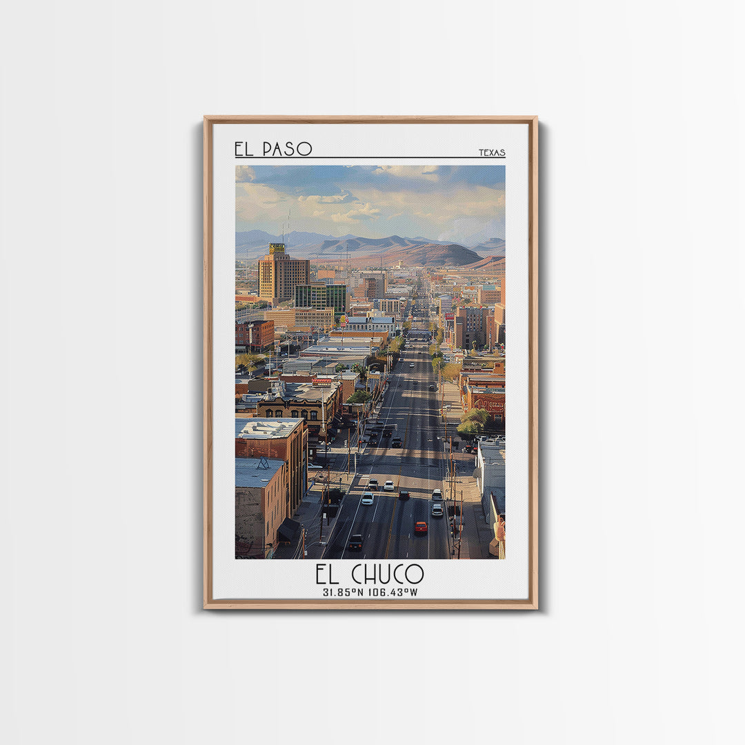 El Paso Travel Poster, Framed Canvas Print, City Travel Poster, Vintage City Poster, Travel Wall Art, Wanderlust Gift, Landscape Art