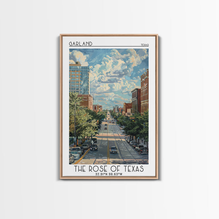 Garland Travel Poster, Framed Canvas Print, Retro Travel Poster, City Wall Art, Retro Travel Print, Travel Wall Decor, Landscape Art