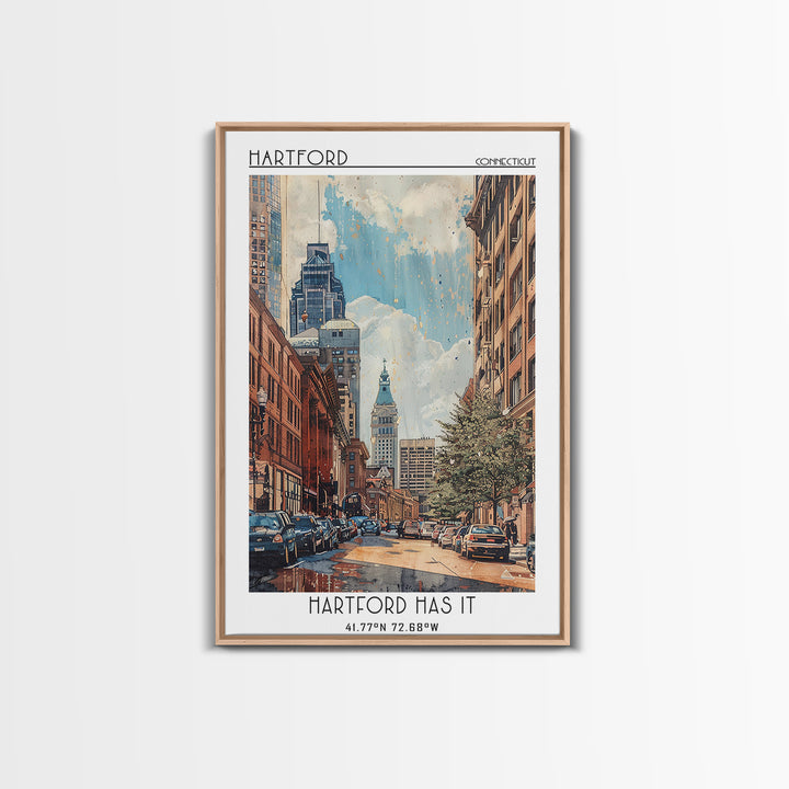Hartford Travel Poster, Framed Canvas Print, Retro Travel Poster, City Wall Art, Vintage Travel Print, Poster Print, Wanderlust Gift