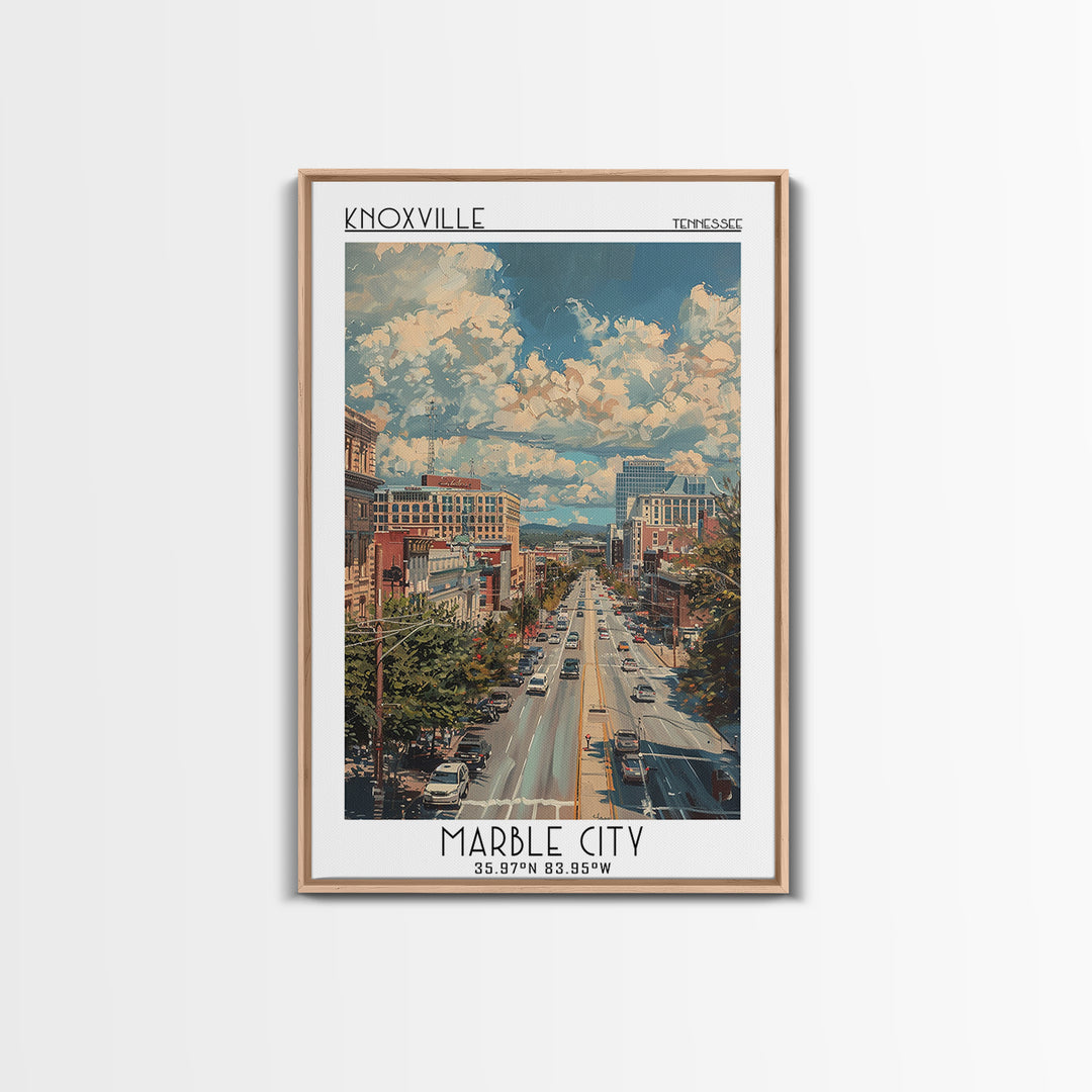 Knoxville Travel Poster, Framed Canvas Print, City Art Print, Travel Wall Art, City Wall Art, Vintage City Poster, City Illustration