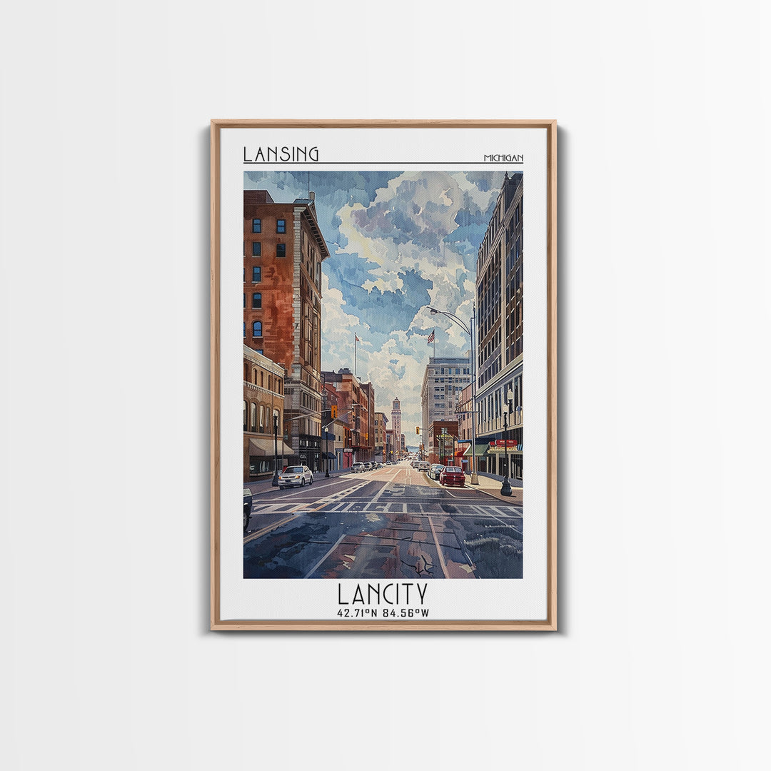 Lansing Travel Poster, Framed Canvas Print, Vintage Travel Print, City Wall Art, City Art Print, Retro Travel Print, Vintage Posters