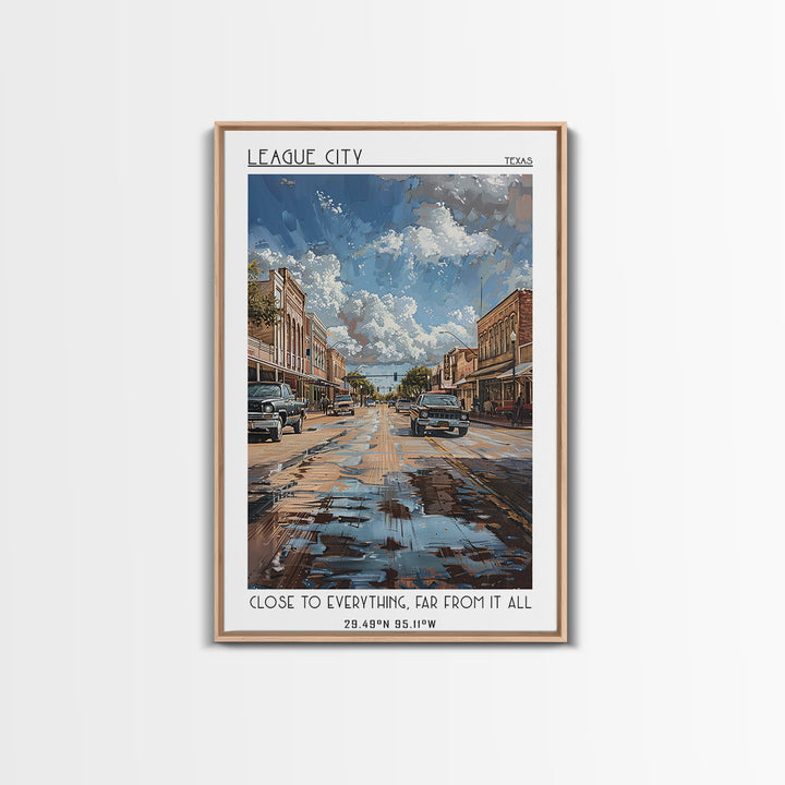 League City Travel Poster, Framed Canvas Print, Travel Art Print, Modern Wall Decor, Home Decor, Mid Century Wall Art, Landscape Art