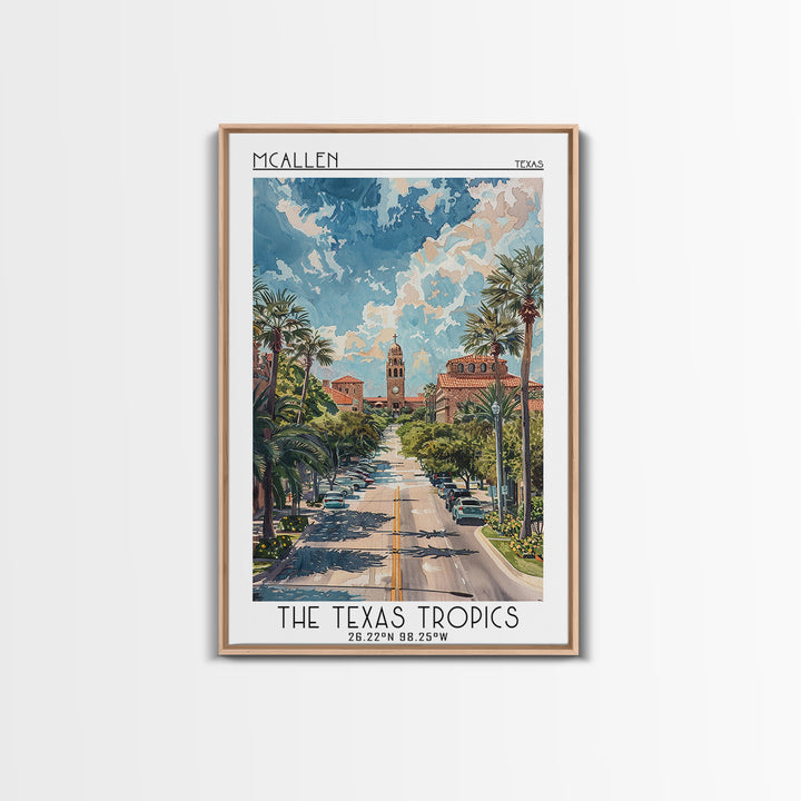 McAllen Travel Poster, Framed Canvas Print, Retro Travel Poster, City Wall Art, Modern Wall Decor, Retro Wall Art, Colorful Wall Art
