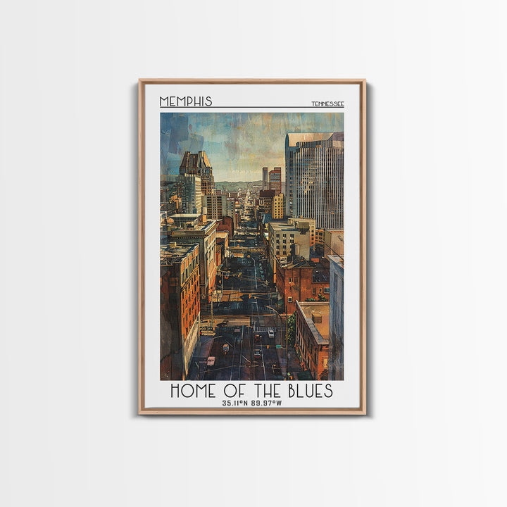 Memphis Travel Poster, Framed Canvas Print, City Art Print, Travel Wall Art, Travel Print, Watercolor Cityscape, Retro Travel Poster