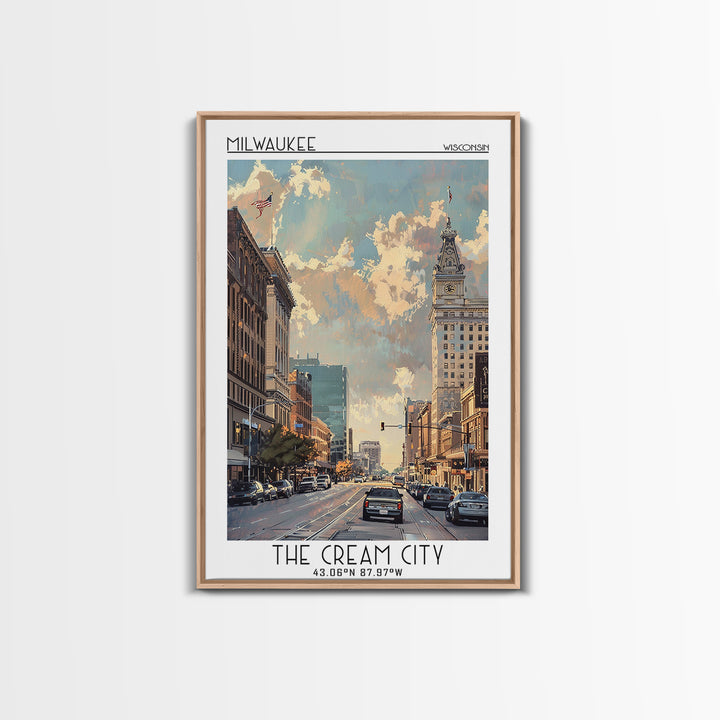 Milwaukee Travel Poster, Canvas Print, Travel Prints, Landscape Art, Wanderlust Gift, Colorful Wall Art, City Wall Art, Poster Print