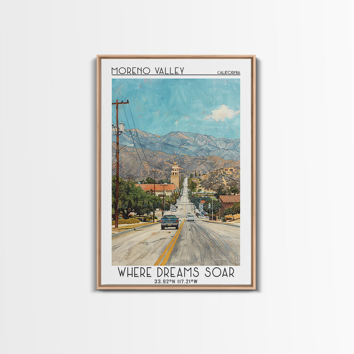 Moreno Valley Travel Poster, Framed Canvas Print, City Art Print, Travel Wall Art, Wall Art, City Travel Poster, Retro Travel Poster
