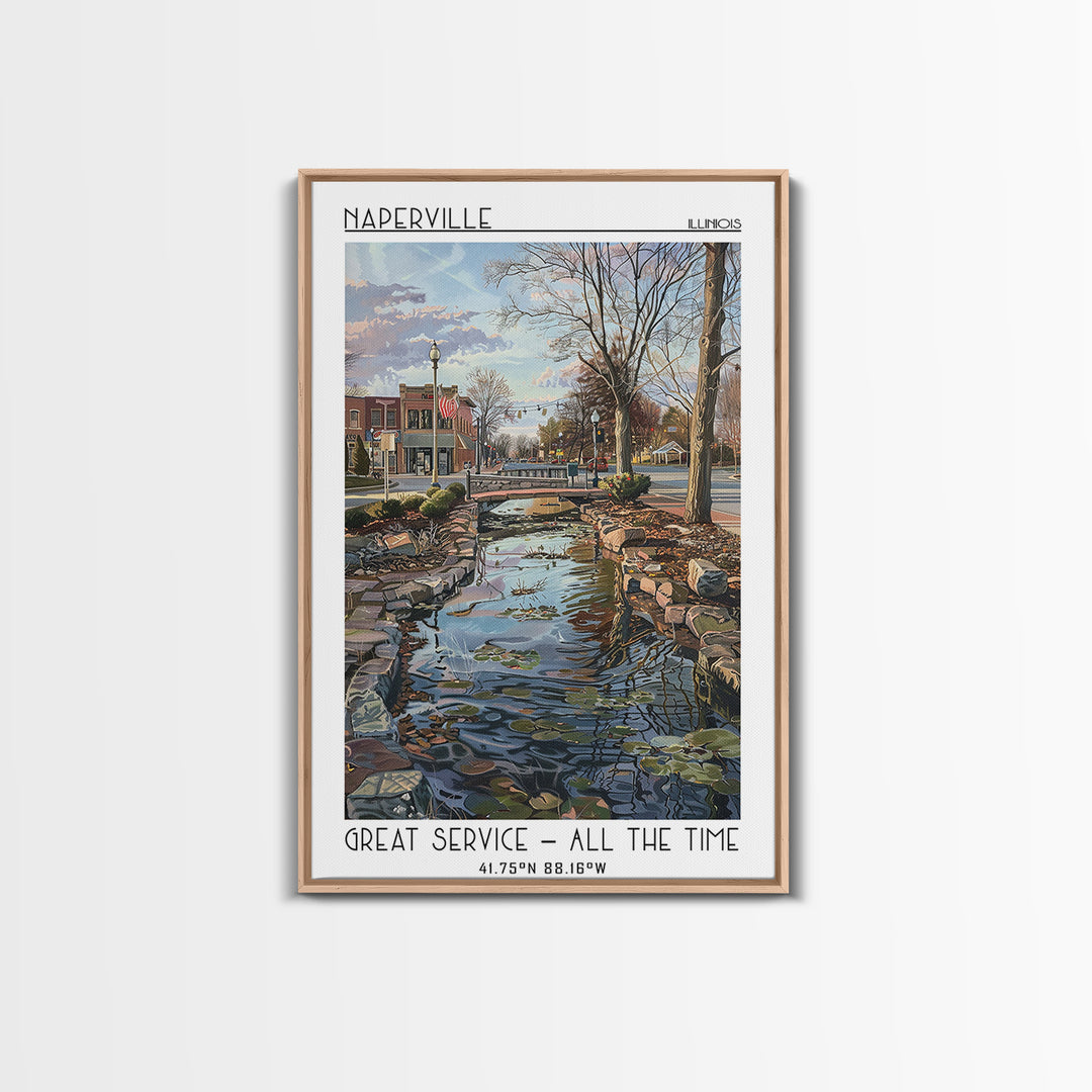 Naperville Travel Poster, Framed Canvas Print, Travel Wall Art, City Wall Art, Retro Travel Poster, Retro Travel Print, Travel Print