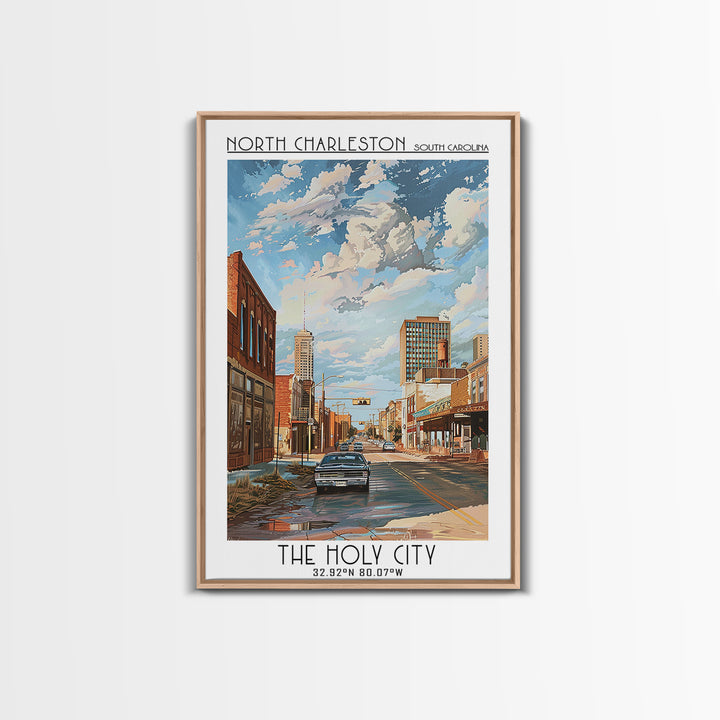 North Charleston Travel Poster, Framed Canvas Print, City Travel Poster, Vintage City Poster, Poster Art, Art Print, Wanderlust Gift