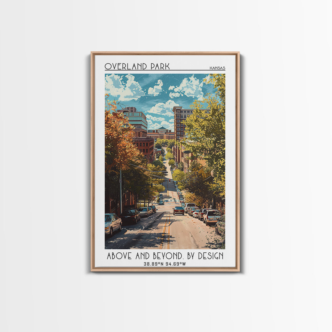 Overland Park Travel Poster, Framed Canvas Print, Travel Prints, Landscape Art, Retro Wall Art, City Art Print, Mid Century Wall Art