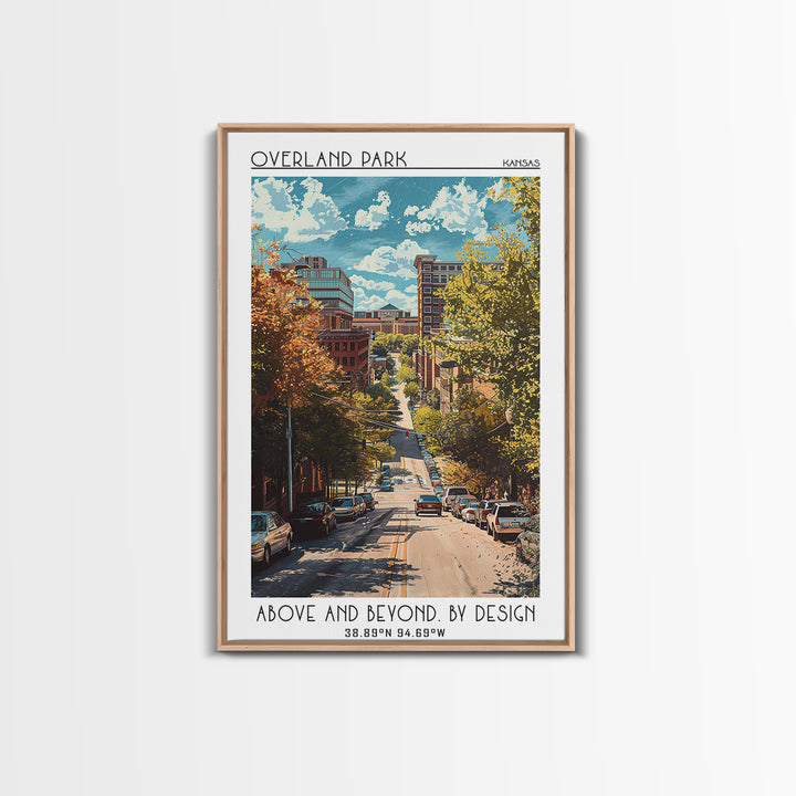 Overland Park Travel Poster, Framed Canvas Print, Travel Prints, Landscape Art, Retro Wall Art, City Art Print, Mid Century Wall Art