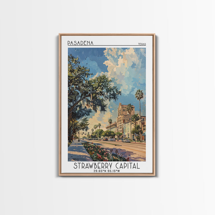 Pasadena Texas Travel Poster, Framed Canvas Print, Travel Prints, Landscape Art, Vintage City Poster, City Art Print, Fine Art Print